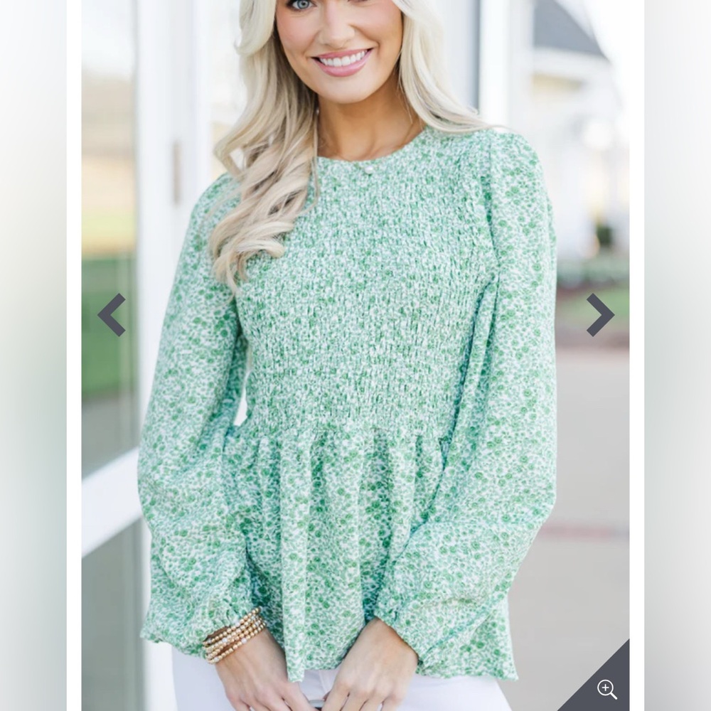 Floral green smocked blouse